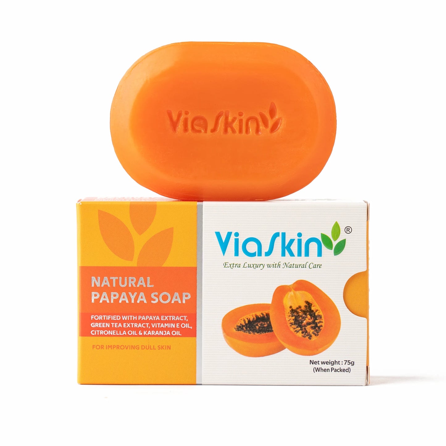 Viaskin Natural Papaya Soap. ( Pack of 4 ) , 75 g / Soap