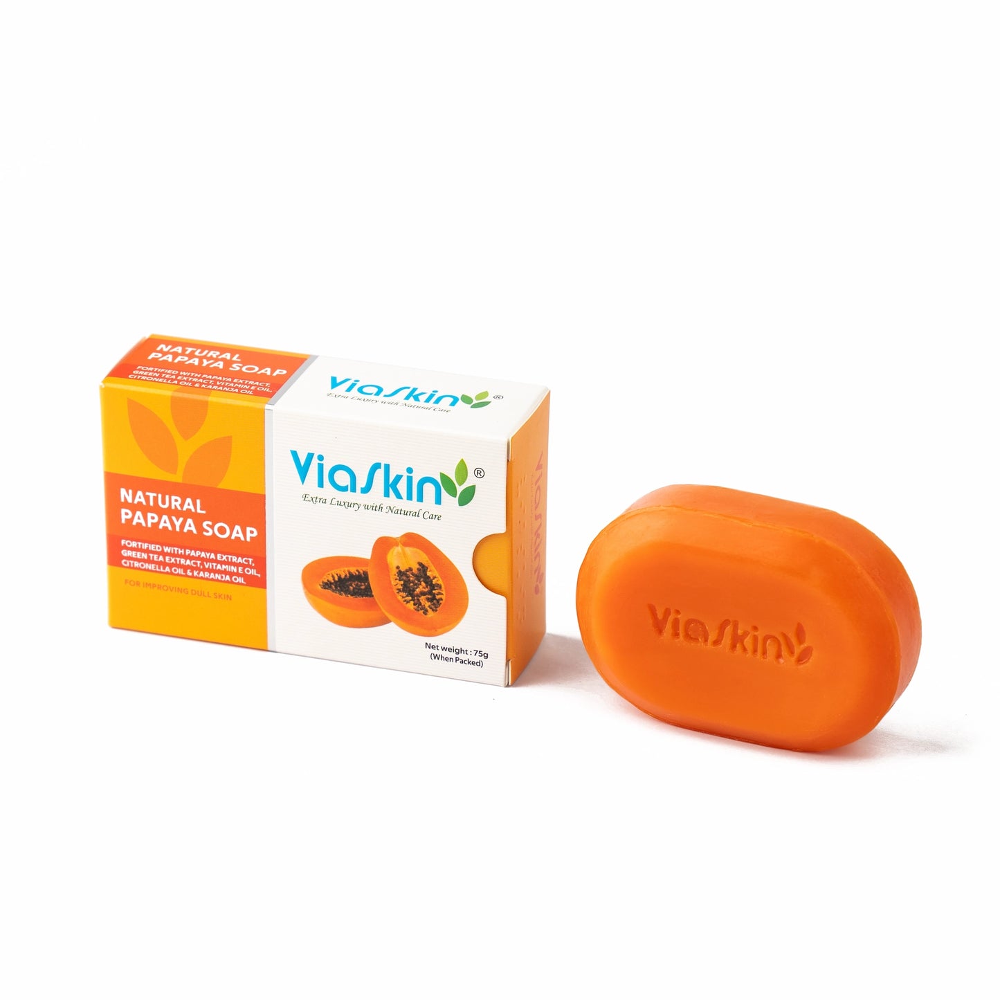 Viaskin Natural Papaya Soap. ( Pack of 4 ) , 75 g / Soap