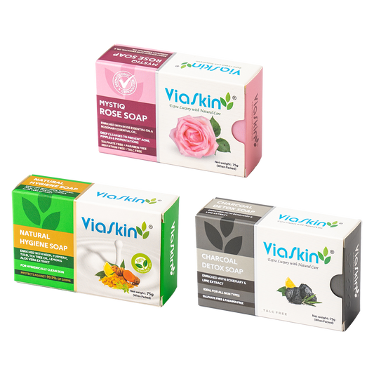 Mystiq Rose Soap+Natural Hygiene Soap+Charcoal Detox Soap- Combo Pack